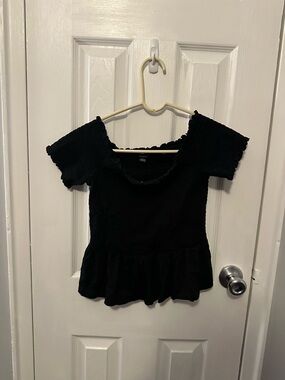 American Eagle Outfitters Black Smocked Peplum Top